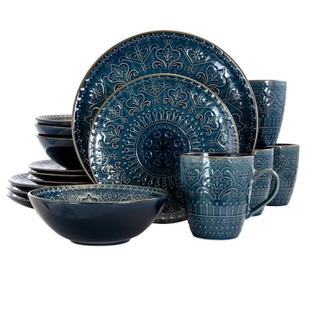 Elama Deep Sea Mozaic Luxurious Stoneware Dinnerware with Complete Setting for 4 - 16 Piece EL336077